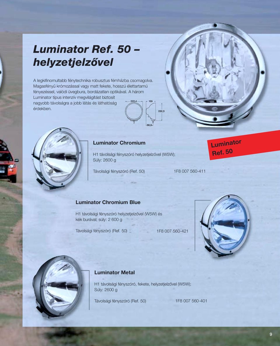 A három Luminator típus intenzív megvilágítást biztosít nagyobb távolságra a jobb látás és láthatóság érdekben.