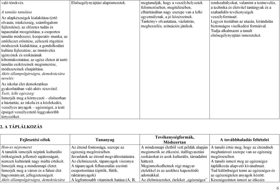 emlékezet erősítése, célszerű rögzítési módszerek kialakítása; a gondolkodási kultúra fejlesztése; az önművelés igényének és szokásának kibontakoztatása; az egész életen át tartó tanulás eszközeinek