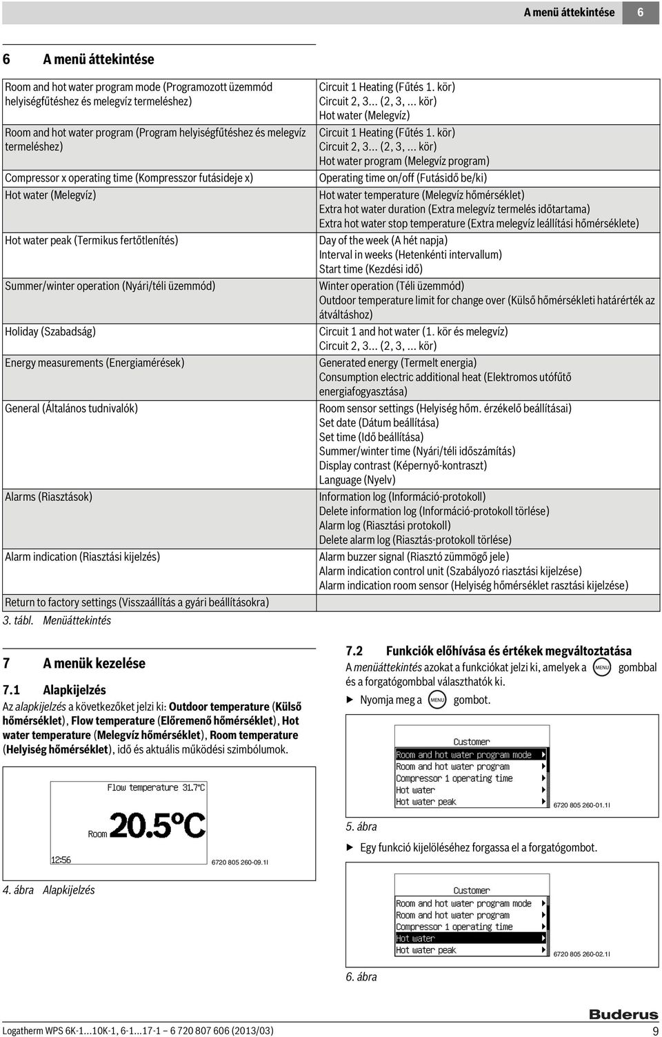 (Szabadság) Energy measurements (Energiamérések) General (Általános tudnivalók) Alarms (Riasztások) Alarm indication (Riasztási kijelzés) Return to factory settings (Visszaállítás a gyári