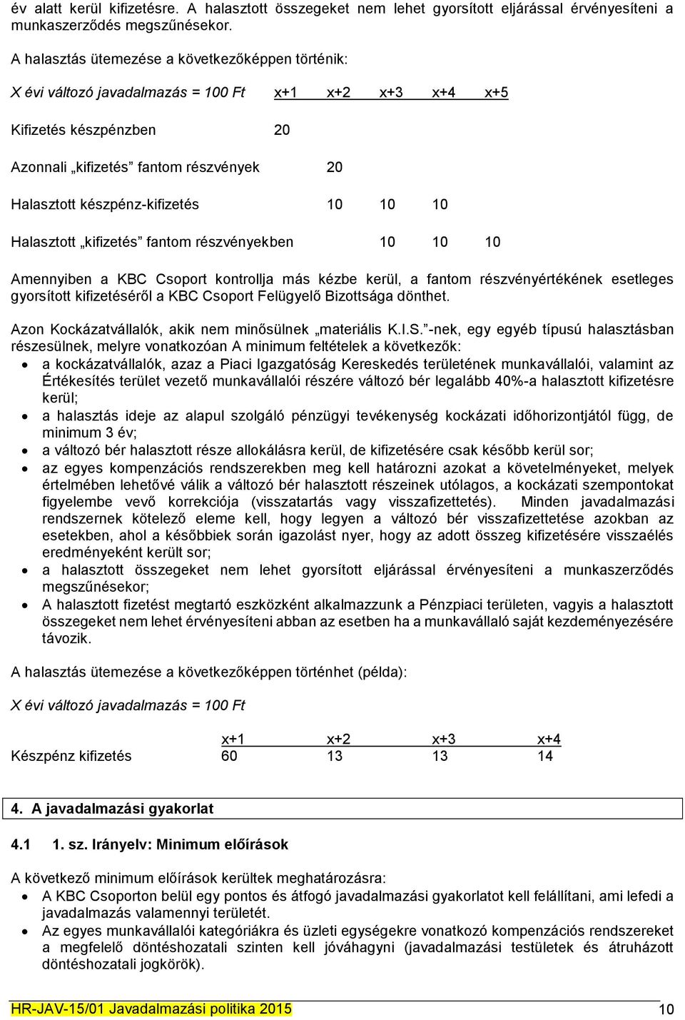 készpénz-kifizetés 10 10 10 Halasztott kifizetés fantom részvényekben 10 10 10 Amennyiben a KBC Csoport kontrollja más kézbe kerül, a fantom részvényértékének esetleges gyorsított kifizetéséről a KBC