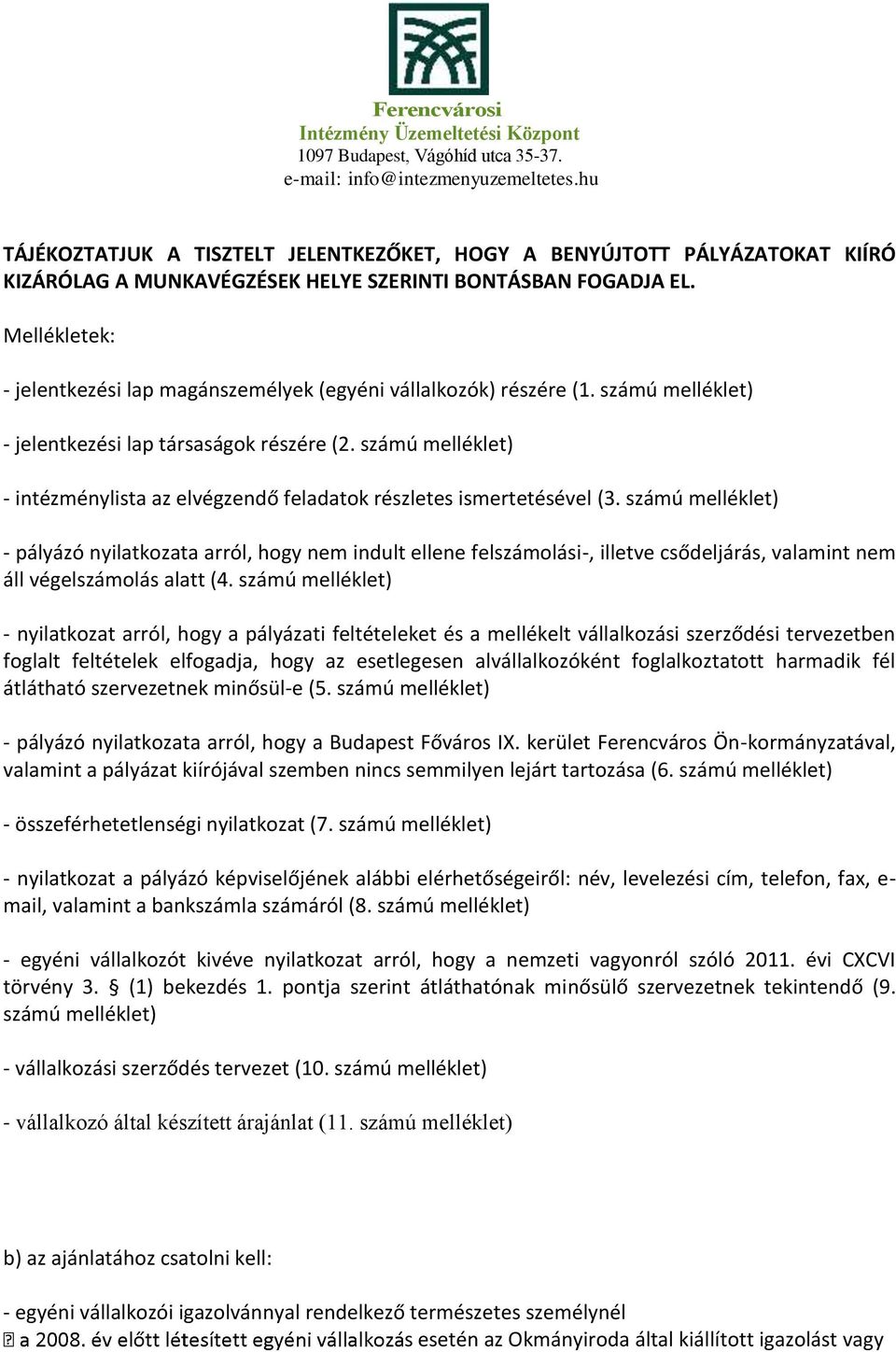 számú melléklet) - intézménylista az elvégzendő feladatok részletes ismertetésével (3.