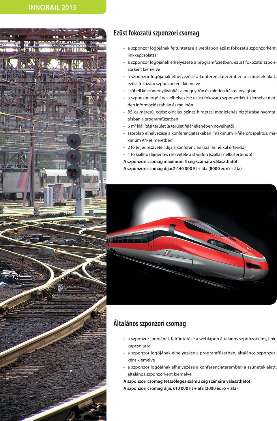 logójának elhelyezése ezüst fokozatú szponzorként kiemelve minden információs táblán és molinón B5-ös méretű, egész oldalas, színes hirdetési megjelenés biztosítása nyomtatásban a programfüzetben 6 m