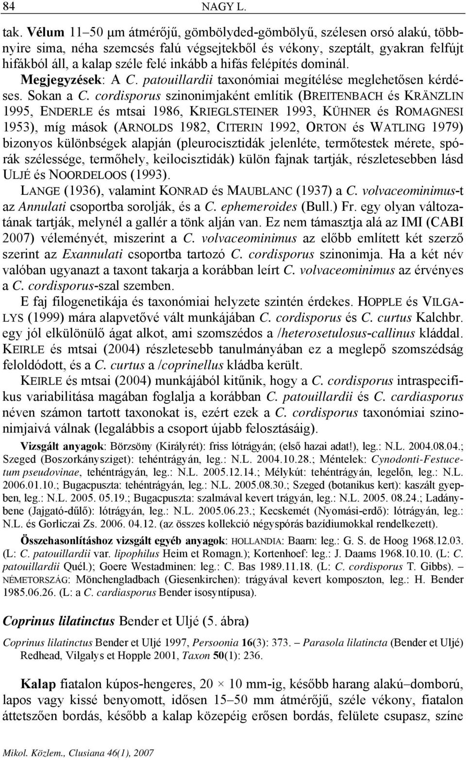 felépítés dominál. Megjegyzések: A C. patouillardii taxonómiai megítélése meglehetősen kérdéses. Sokan a C.