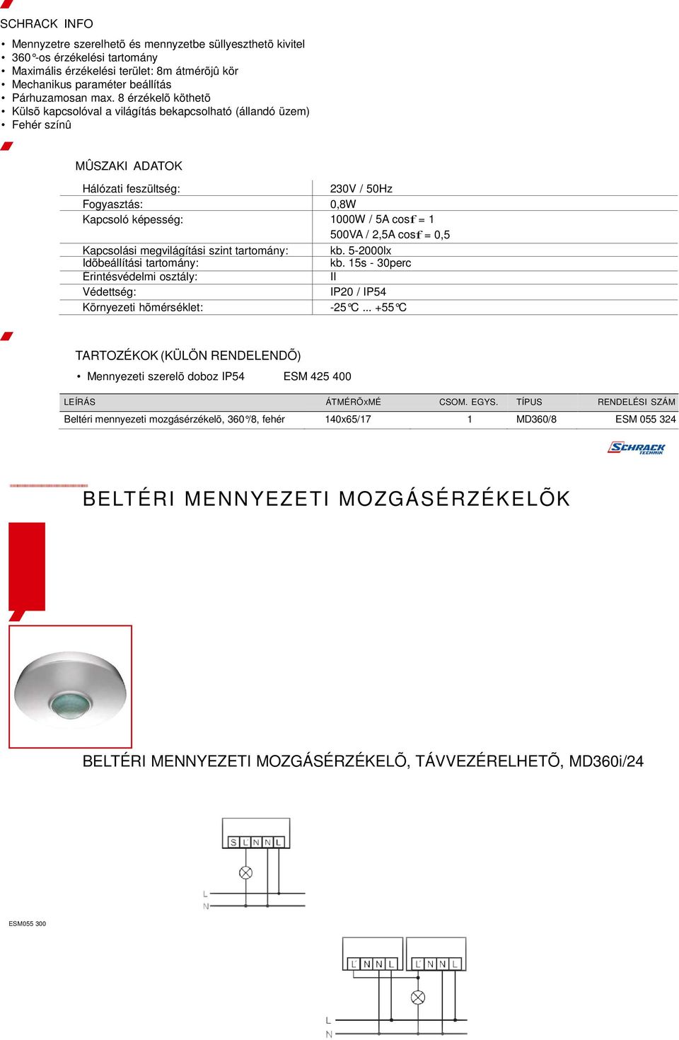 tartomány: kb. 5-2000lx Idõbeállítási tartomány: kb. 15s - 30perc IP20 / IP54 TARTOZÉKOK (KÜLÖN RENDELENDÕ) Mennyezeti szerelõ doboz IP54 ESM 425 400 LEÍRÁS ÁTMÉRÕXMÉ CSOM. EGYS.