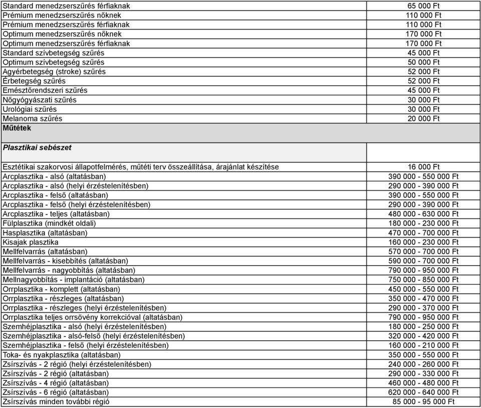 Ft 5 5 4 Plasztikai sebészet Esztétikai szakorvosi állapotfelmérés, műtéti terv összeállítása, árajánlat készítése Arcplasztika - alsó (altatásban) Arcplasztika - alsó (helyi érzéstelenítésben)