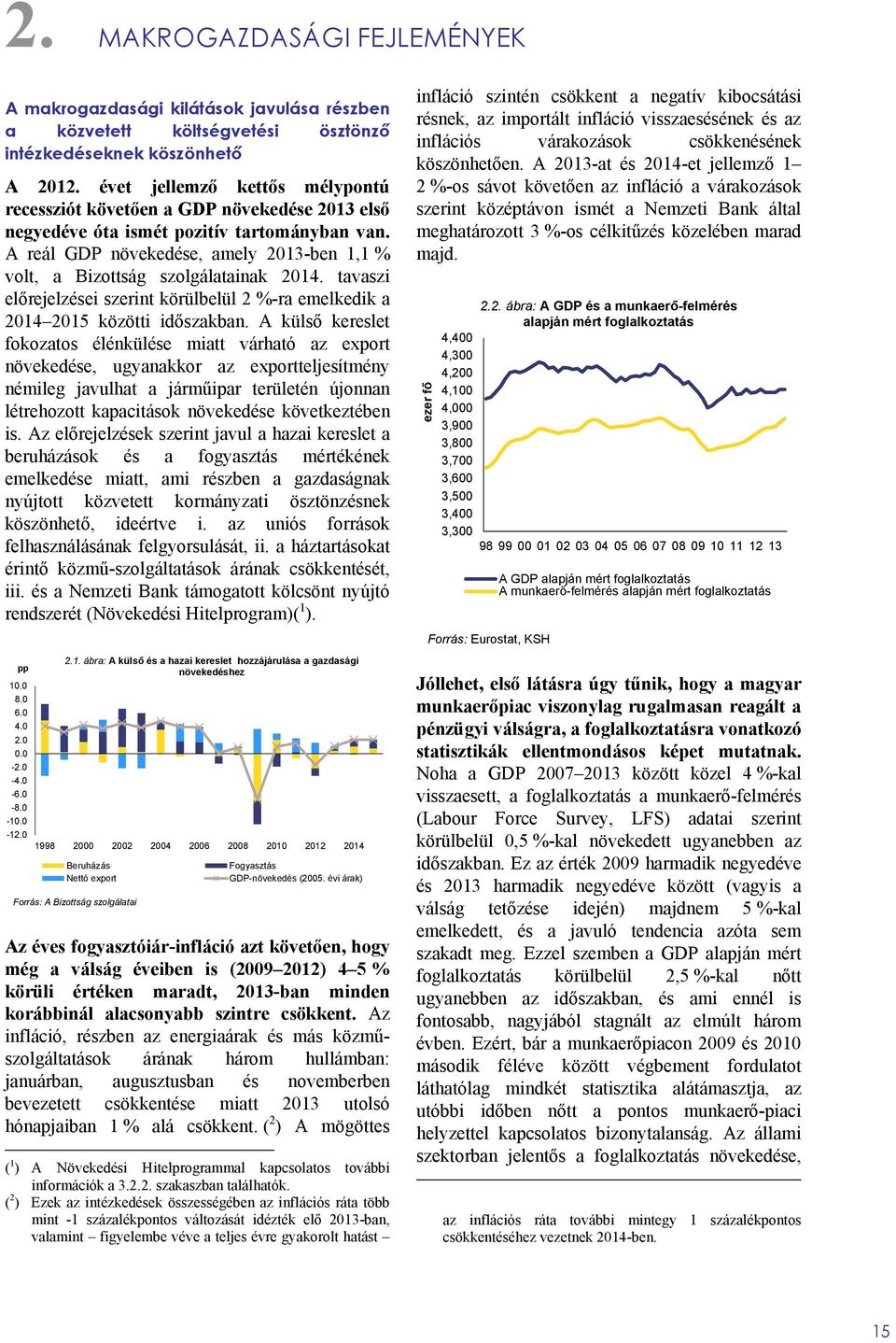 A reál GDP növekedése, amely 213-ben 1,1 % volt, a Bizottság szolgálatainak 214. tavaszi előrejelzései szerint körülbelül 2 %-ra emelkedik a 214 215 közötti időszakban.