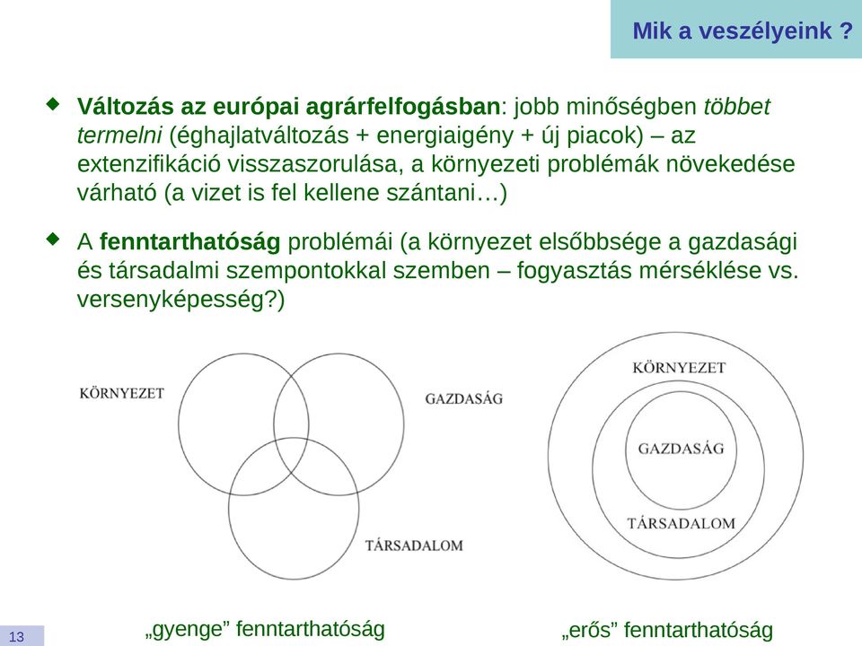 új piacok) az extenzifikáció visszaszorulása, a környezeti problémák növekedése várható (a vizet is fel