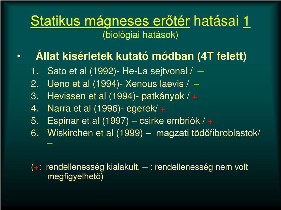 Hevissen et al (1994)- patkányok / + 4. Narra et al (1996)- egerek/ + 5.