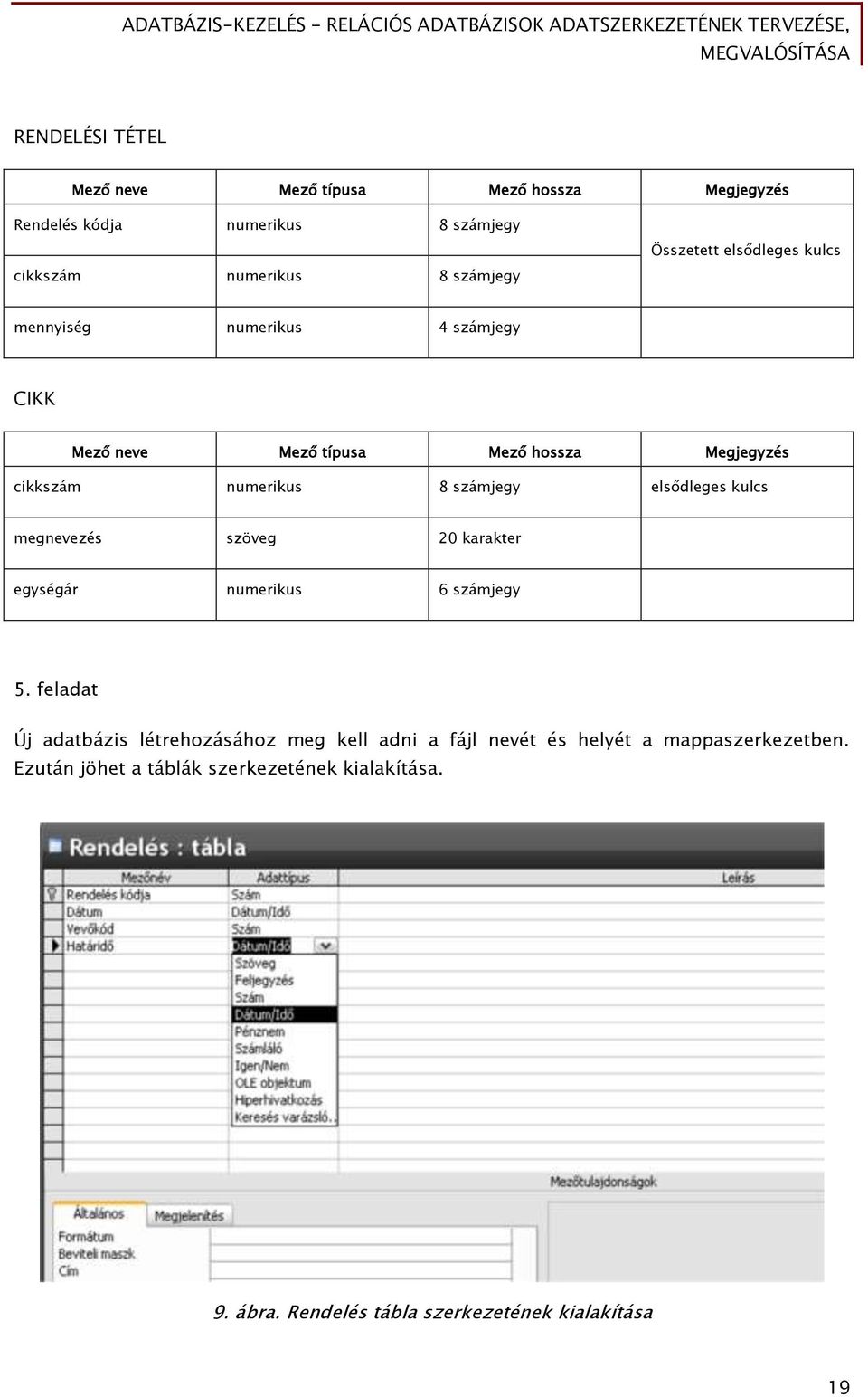 számjegy elsődleges kulcs megnevezés szöveg 20 karakter egységár numerikus 6 számjegy 5.