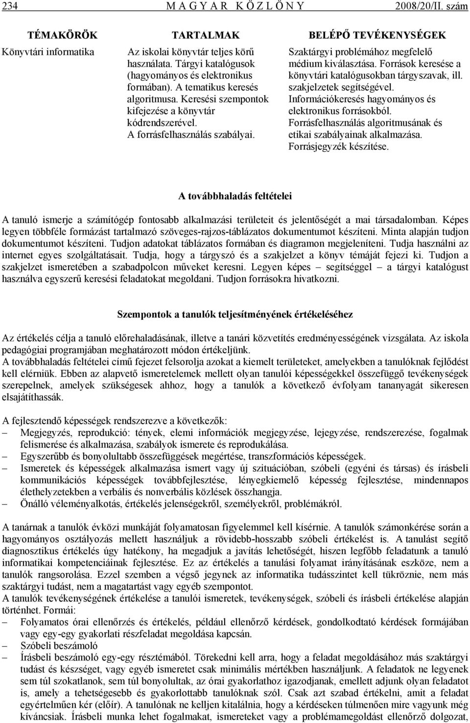 algoritmusa. Keresési szempontok Információkeresés hagyományos és kifejezése a könyvtár elektronikus forrásokból. kódrendszerével. Forrásfelhasználás algoritmusának és A forrásfelhasználás szabályai.