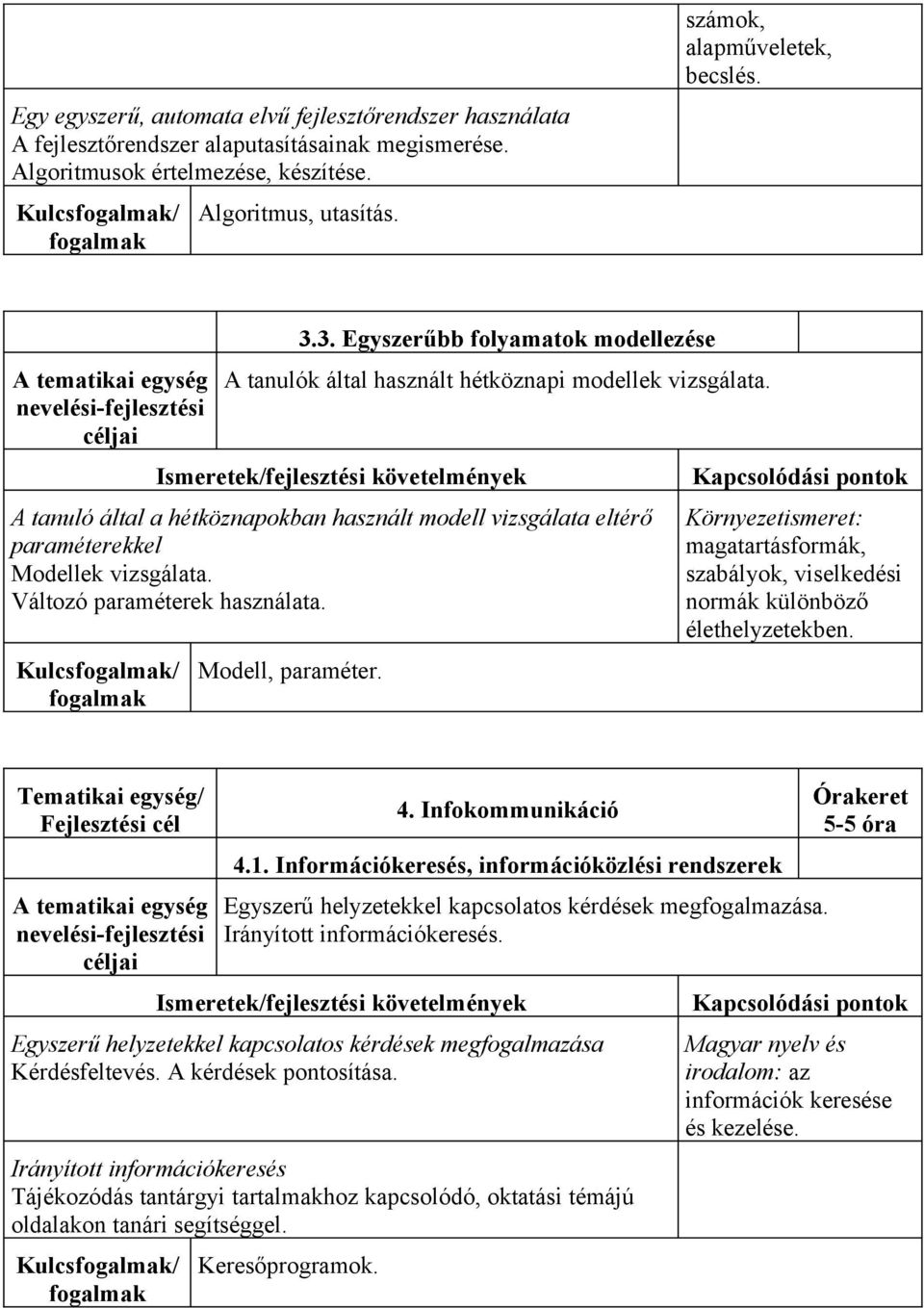 A tanuló által a hétköznapokban használt modell vizsgálata eltérő paraméterekkel Modellek vizsgálata. Változó paraméterek használata. Kulcs/ Modell, paraméter.