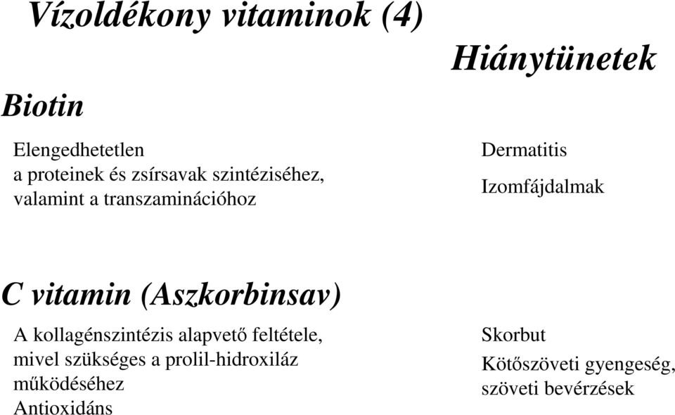 C vitamin (Aszkorbinsav) A kollagénszintézis alapvető feltétele, mivel szükséges a