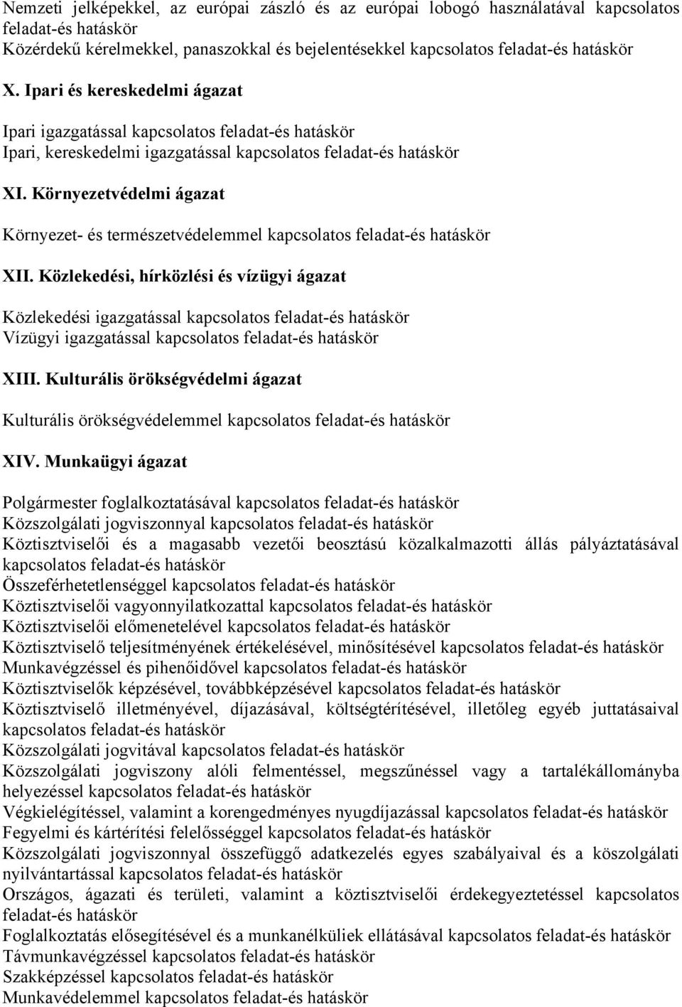 Környezetvédelmi ágazat Környezet- és természetvédelemmel kapcsolatos feladat-és hatáskör XII.