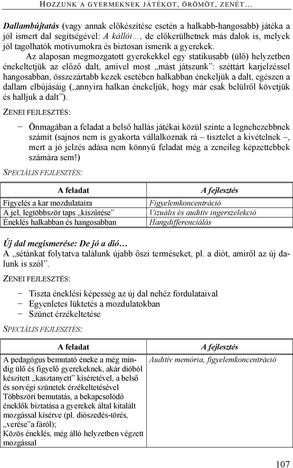 Az alaposan megmozgatott gyerekekkel egy statikusabb (ülő) helyzetben énekeltetjük az előző dalt, amivel most mást játszunk : széttárt karjelzéssel hangosabban, összezártabb kezek esetében halkabban