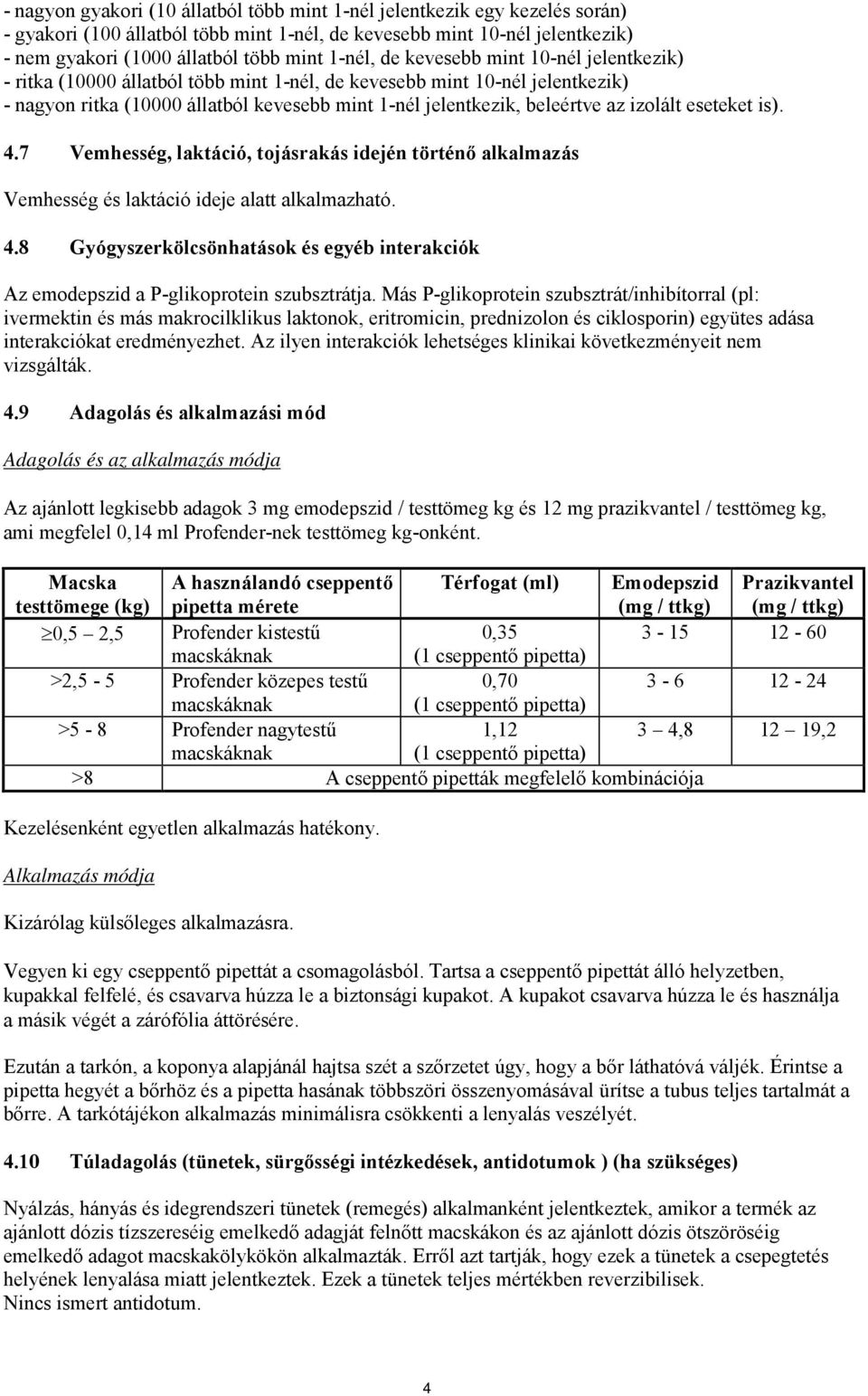 izolált eseteket is). 4.7 Vemhesség, laktáció, tojásrakás idején történő alkalmazás Vemhesség és laktáció ideje alatt alkalmazható. 4.8 Gyógyszerkölcsönhatások és egyéb interakciók Az emodepszid a P-glikoprotein szubsztrátja.