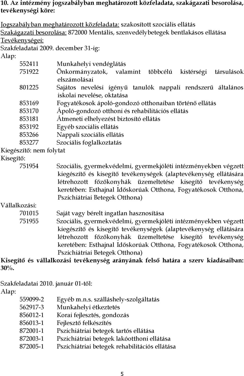 december 31-ig: Alap: 552411 Munkahelyi vendéglátás 751922 Önkrmányzatk, valamint többcélú kistérségi társulásk elszámlásai 801225 Sajáts nevelési igényű tanulók nappali rendszerű általáns isklai