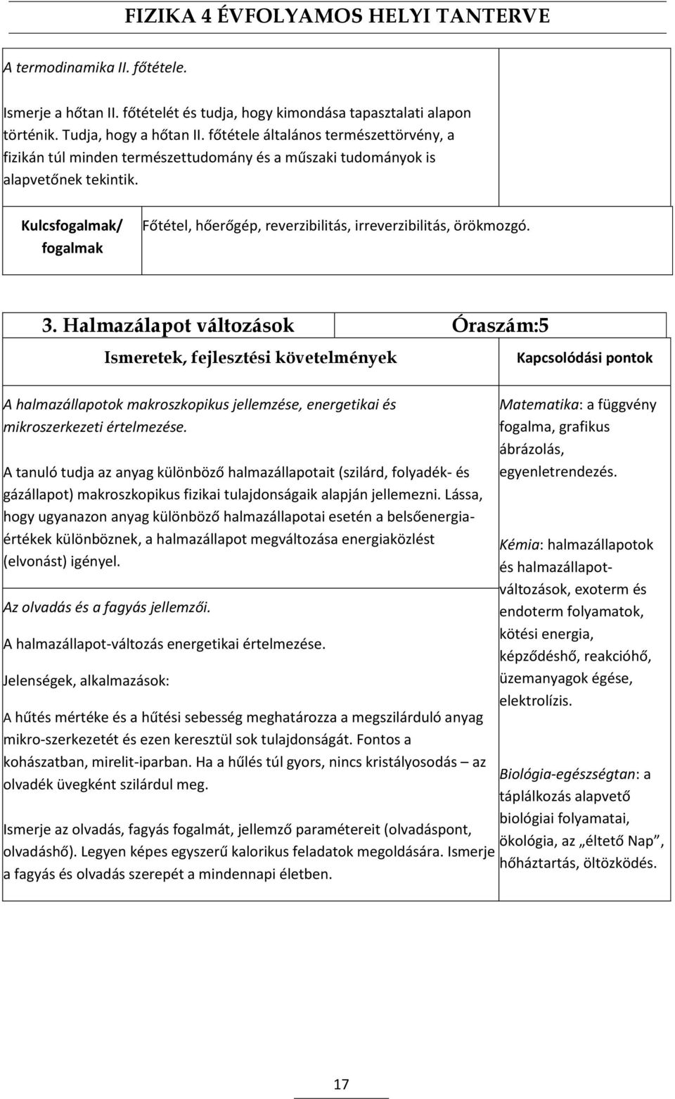 Kulcsfogalmak/ fogalmak Főtétel, hőerőgép, reverzibilitás, irreverzibilitás, örökmozgó. 3.