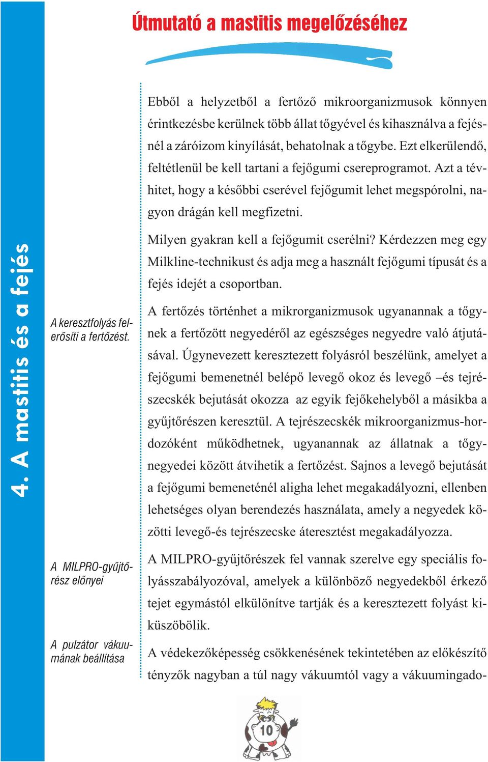 A mastitis és a fejés A keresztfolyás felerõsíti a fertõzést. Milyen gyakran kell a fejõgumit cserélni?