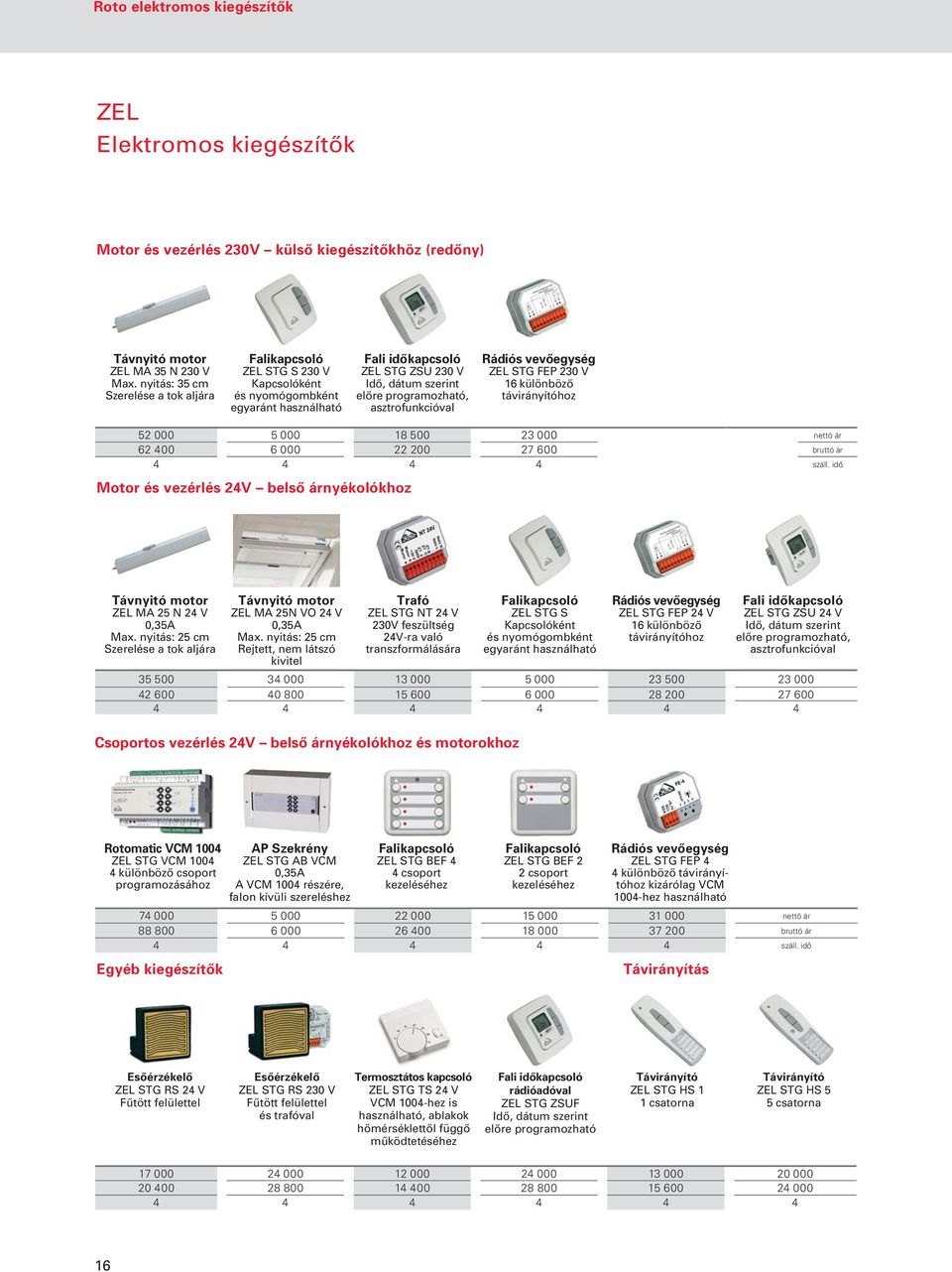asztrofunkcióval Rádiós vevôegység ZE STG FEP 230 V 16 különbözô távirányítóhoz 52 000 5 000 18 500 23 000 nettó ár 62 400 6 000 22 200 27 600 bruttó ár 4 4 4 4 száll.