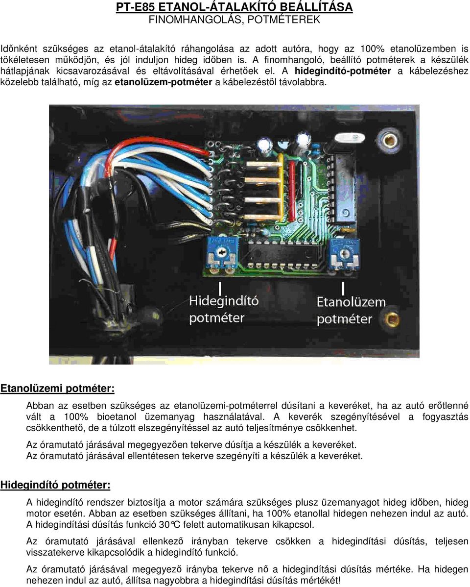 PT-E85 ETANOL-ÁTALAKÍTÓ HASZNÁLATI ÉS BESZERELÉSI ÚTMUTATÓ - PDF Ingyenes  letöltés