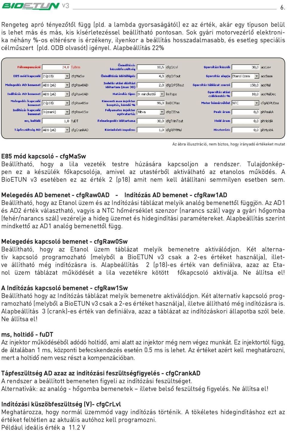 Alapbeállítás 22% Az ábra illusztráció, nem biztos, hogy irányadó értékeket mutat E85 mód kapcsoló - cfgmasw Beállítható, hogy a lila vezeték testre húzására kapcsoljon a rendszer.