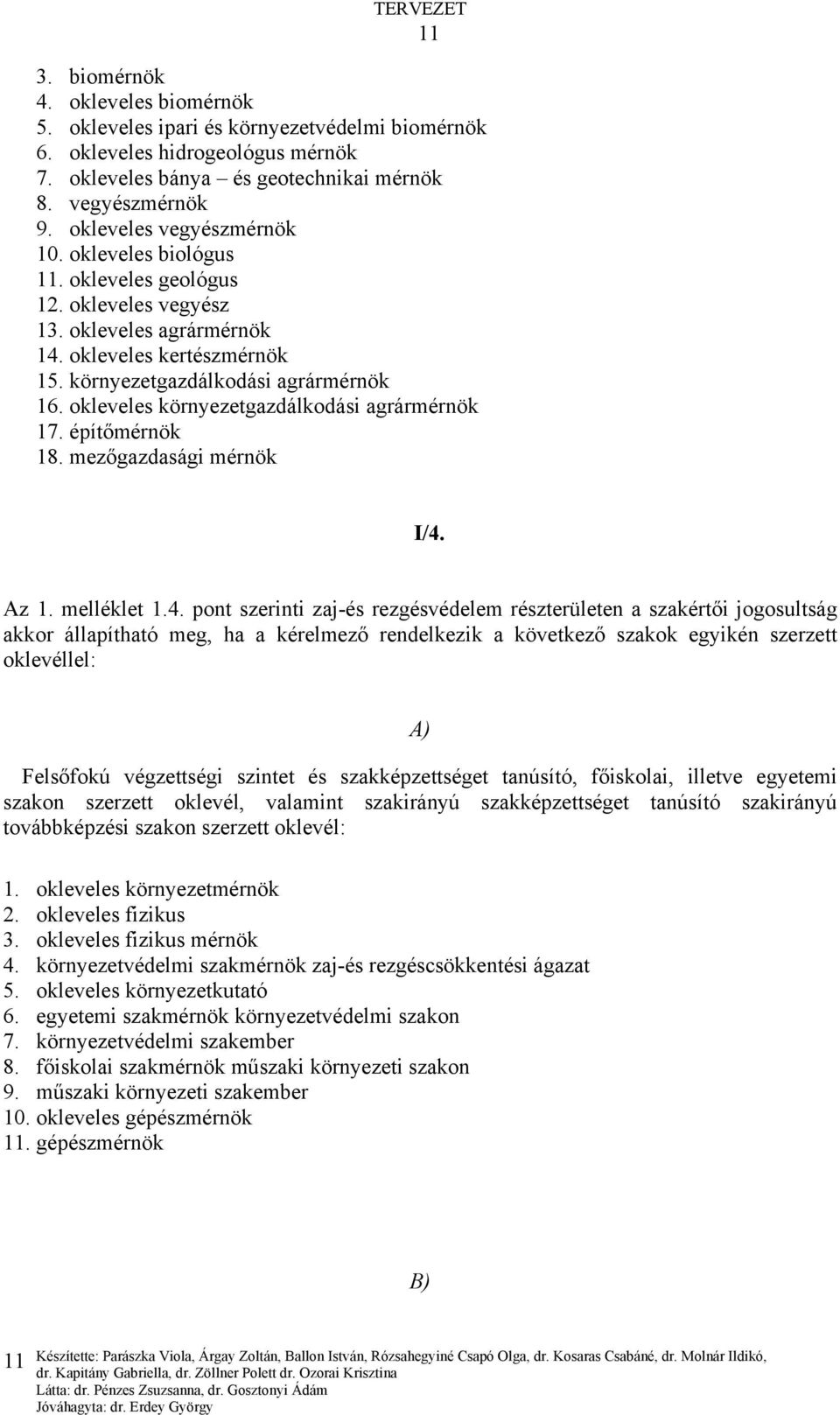 okleveles környezetgazdálkodási agrármérnök 17. építőmérnök 18. mezőgazdasági mérnök I/4.