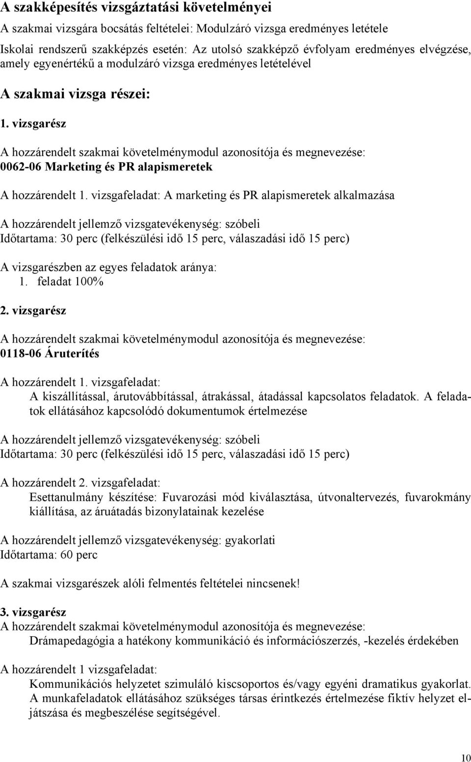 vizsgarész A hozzárendelt szakmai követelménymodul azonosítója és megnevezése: 0062-06 Marketing és PR alapismeretek A hozzárendelt 1.