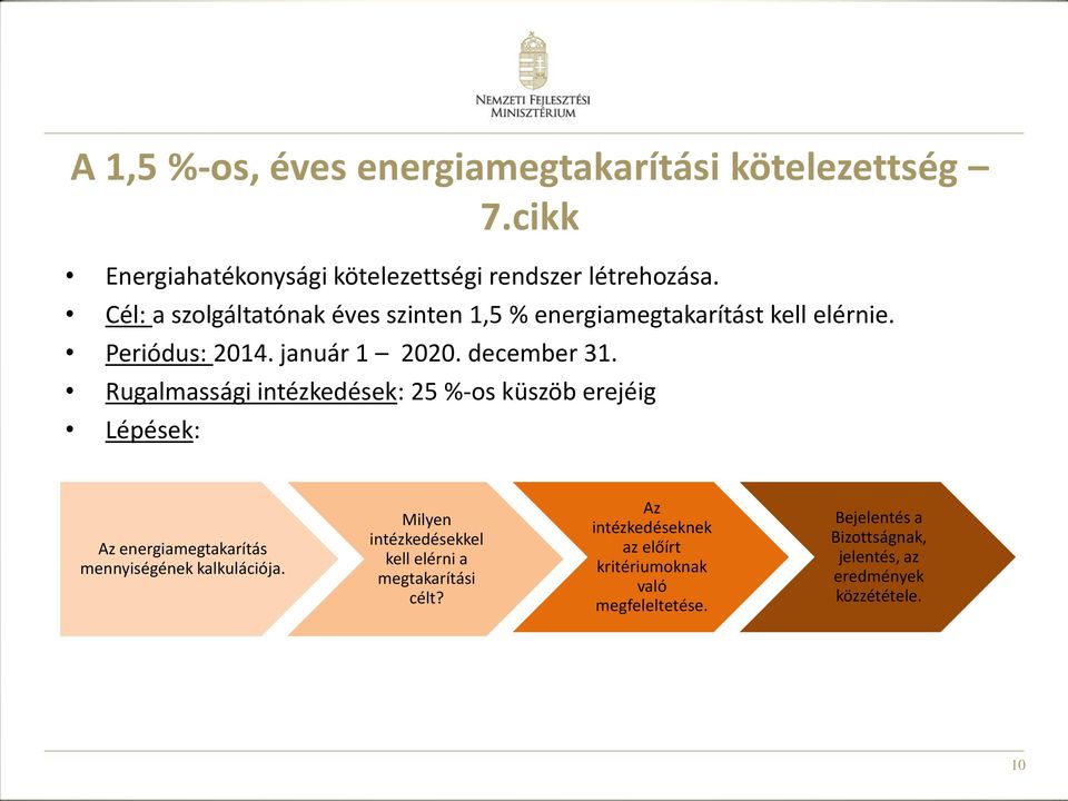 Rugalmassági intézkedések: 25 %-os küszöb erejéig Lépések: Az energiamegtakarítás mennyiségének kalkulációja.