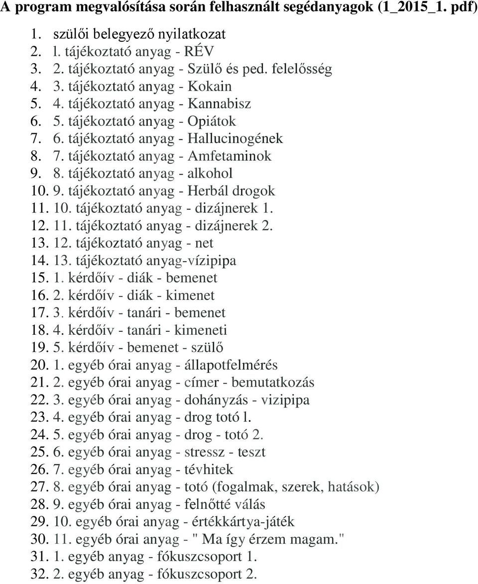 10. tájékoztató anyag - dizájnerek 1. 12. 11. tájékoztató anyag - dizájnerek 2. 13. 12. tájékoztató anyag - net 14. 13. tájékoztató anyag-vízipipa 15. 1. kérdőív - diák - bemenet 16. 2. kérdőív - diák - kimenet 17.