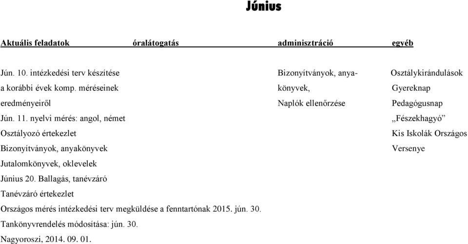 nyelvi mérés: angol, német Fészekhagyó Osztályozó értekezlet Kis Iskolák Országos Bizonyítványok, anyakönyvek Versenye