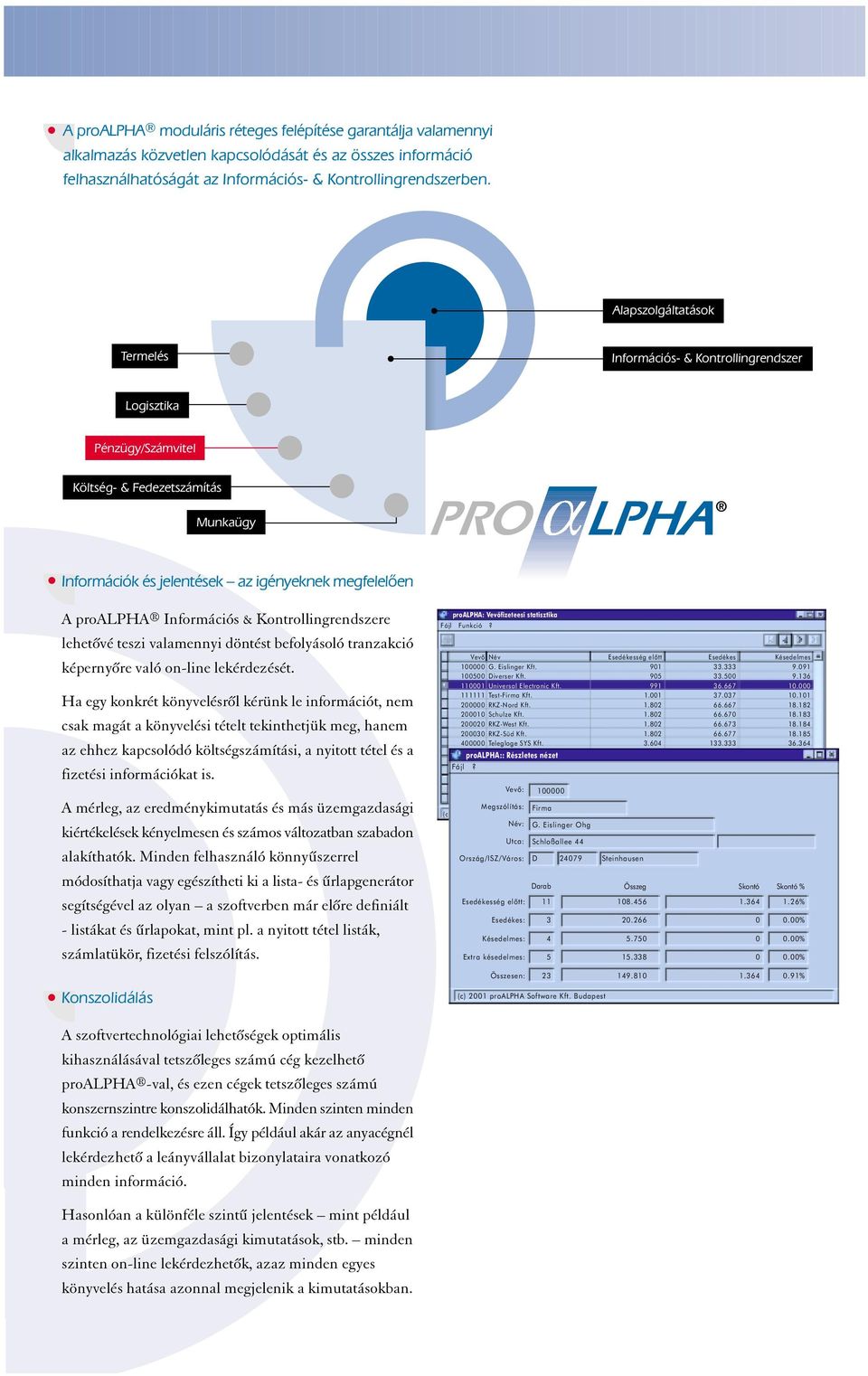 Információs & Kontrollingrendszere lehetôvé teszi valamennyi döntést befolyásoló tranzakció képernyôre való on-line lekérdezését.