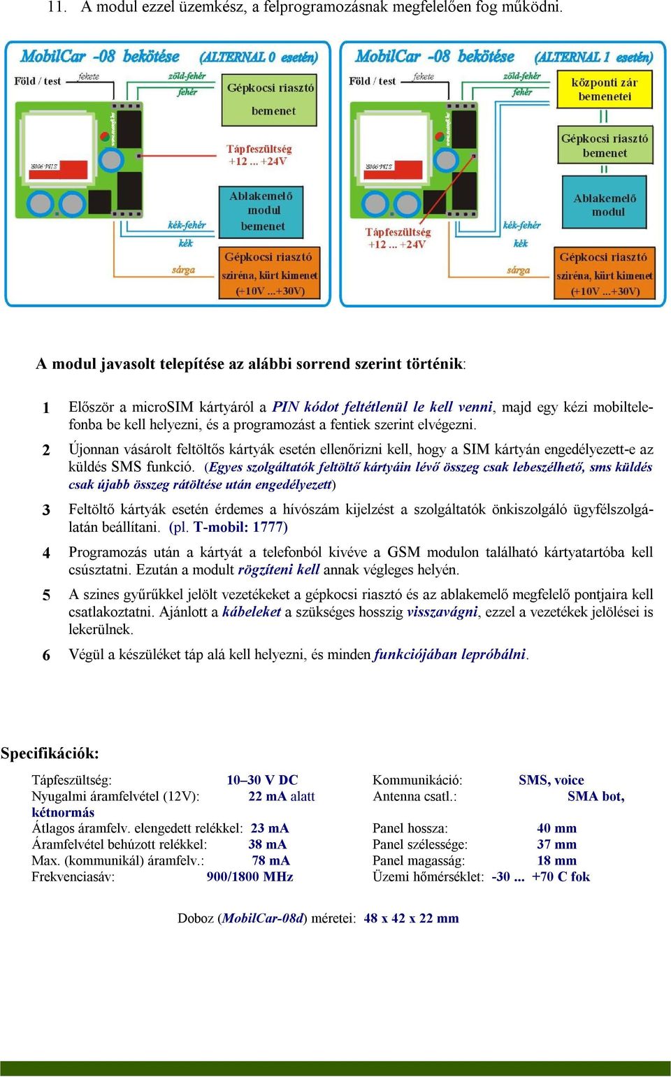 a fentiek szerint elvégezni. 2 Újonnan vásárolt feltöltős kártyák esetén ellenőrizni kell, hogy a SIM kártyán engedélyezett-e az küldés SMS funkció.