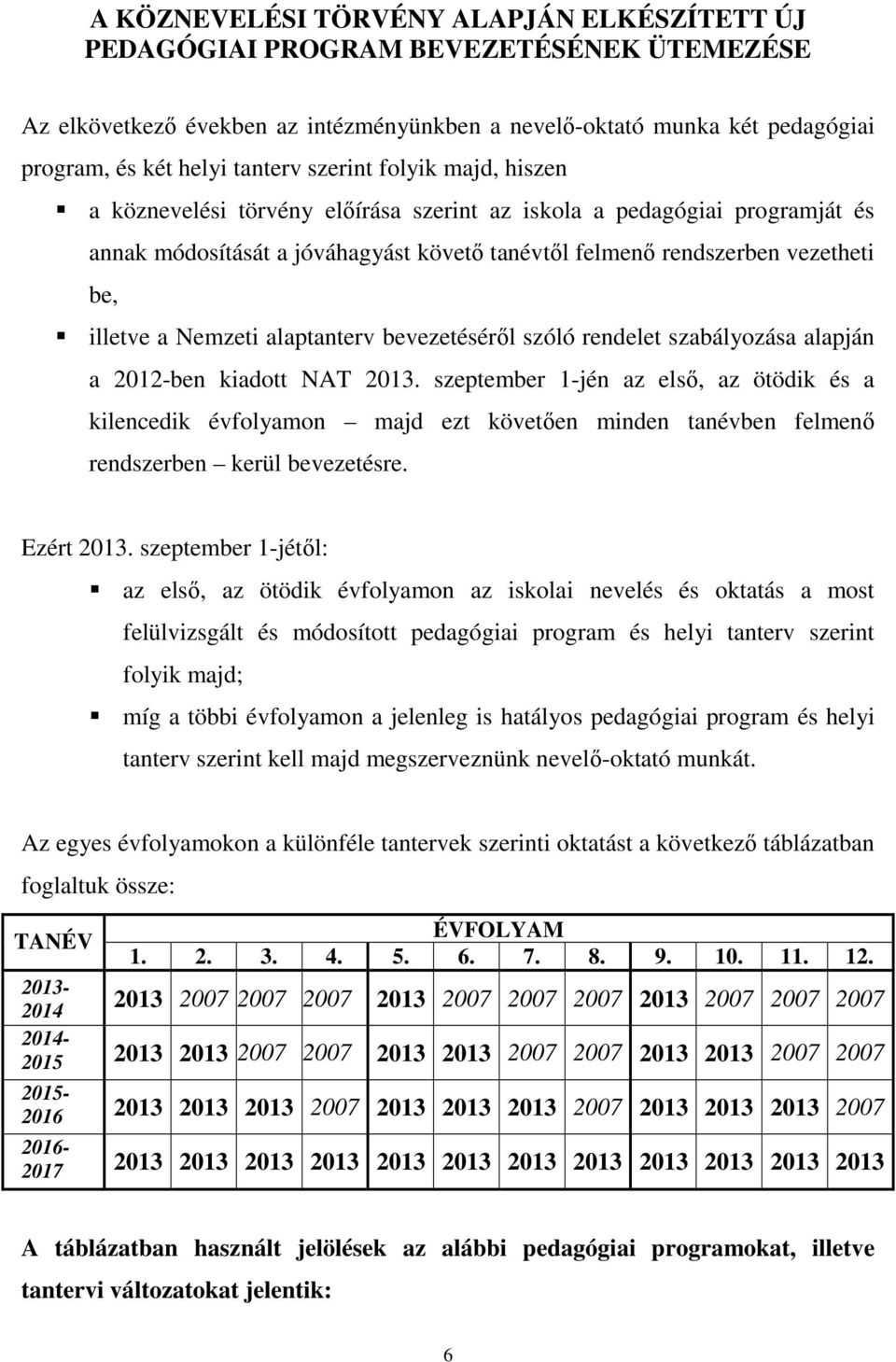Nemzeti alaptanterv bevezetéséről szóló rendelet szabályozása alapján a 2012-ben kiadott NAT 2013.