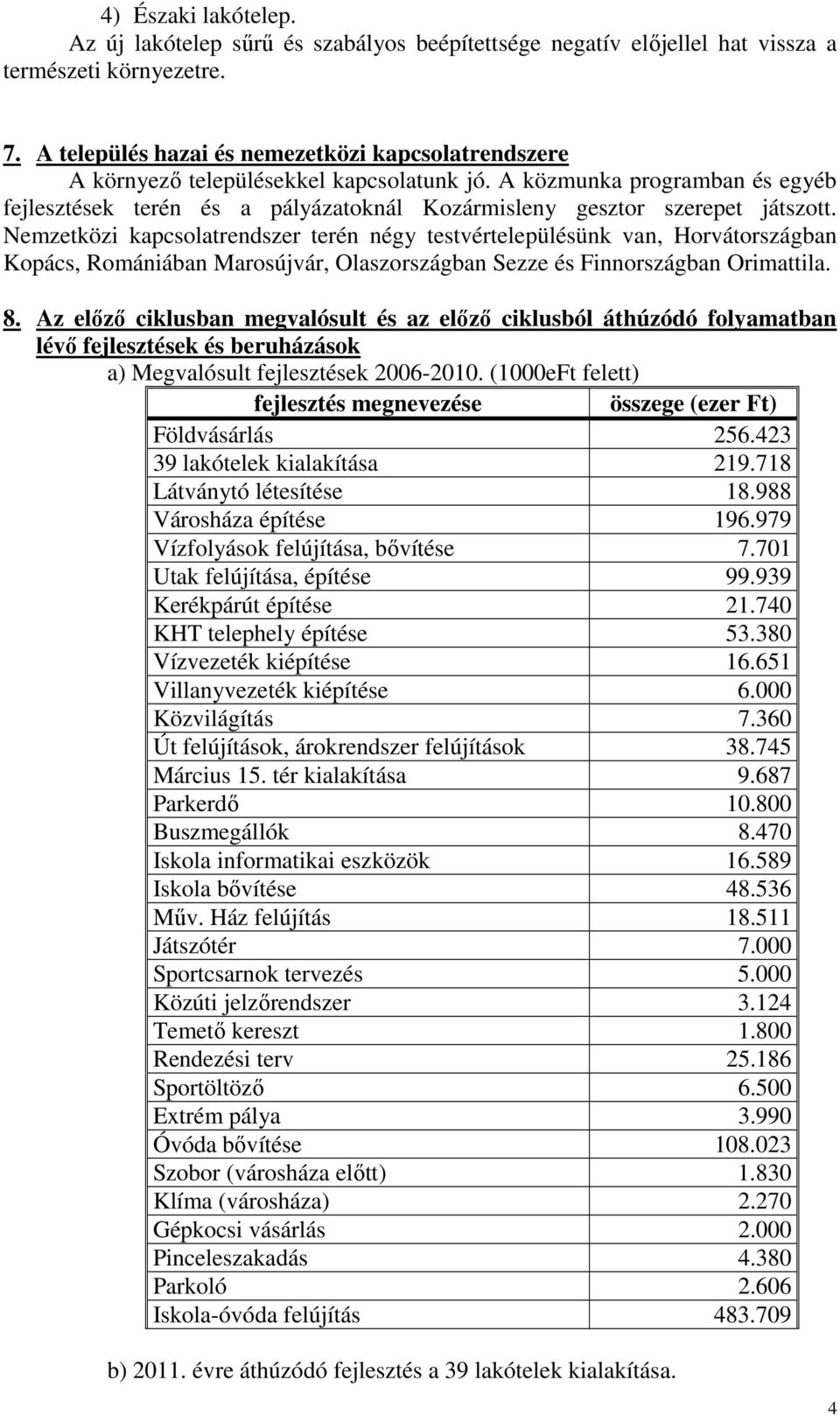 A közmunka programban és egyéb fejlesztések terén és a pályázatoknál Kozármisleny gesztor szerepet játszott.