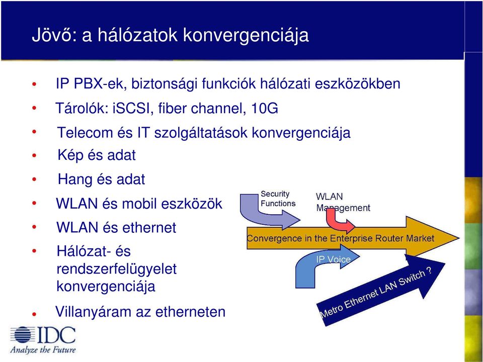szolgáltatások konvergenciája Kép és adat Hang és adat WLAN és mobil