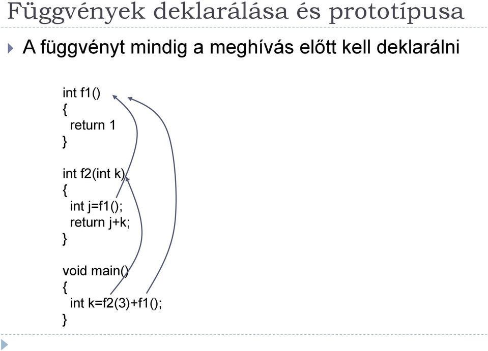 deklarálni int f1() return 1 int f2(int k)