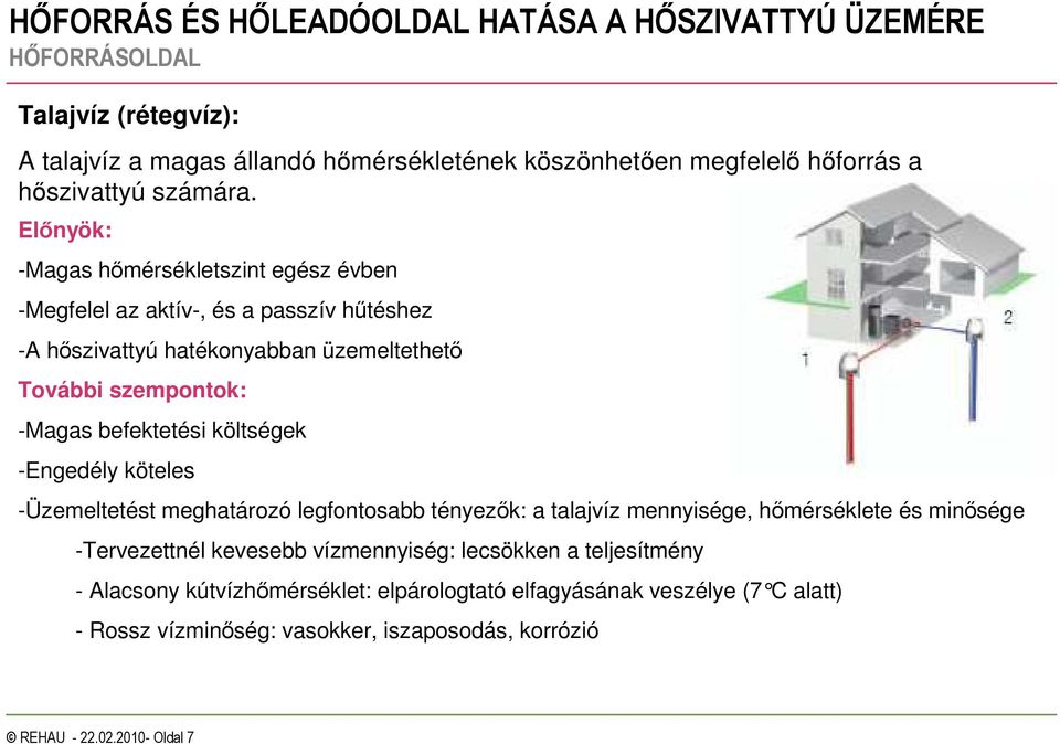 befektetési költségek -Engedély köteles -Üzemeltetést meghatározó legfontosabb tényezık: a talajvíz mennyisége, hımérséklete és minısége -Tervezettnél kevesebb