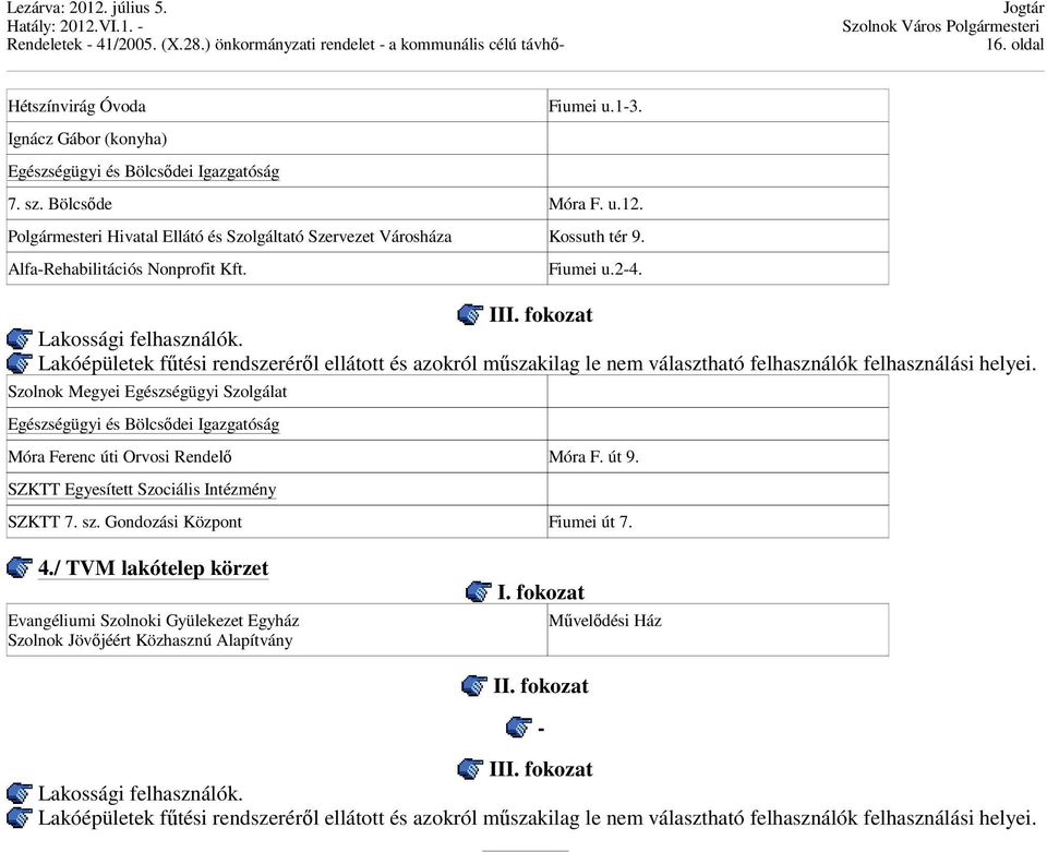 Lakóépületek fűtési rendszeréről ellátott és azokról műszakilag le nem választható felhasználók felhasználási helyei.