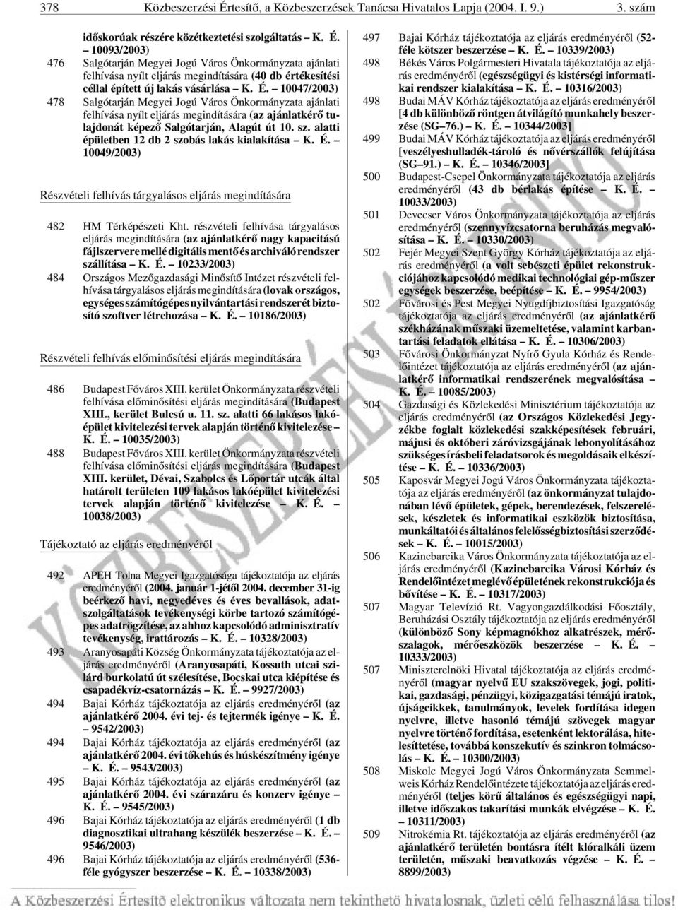 alatti épületben 12 db 2 szobás lakás kialakítása K. É. 10049/2003) Részvételi felhívás tárgyalásos eljárás megindítására 482 HM Térképészeti Kht.