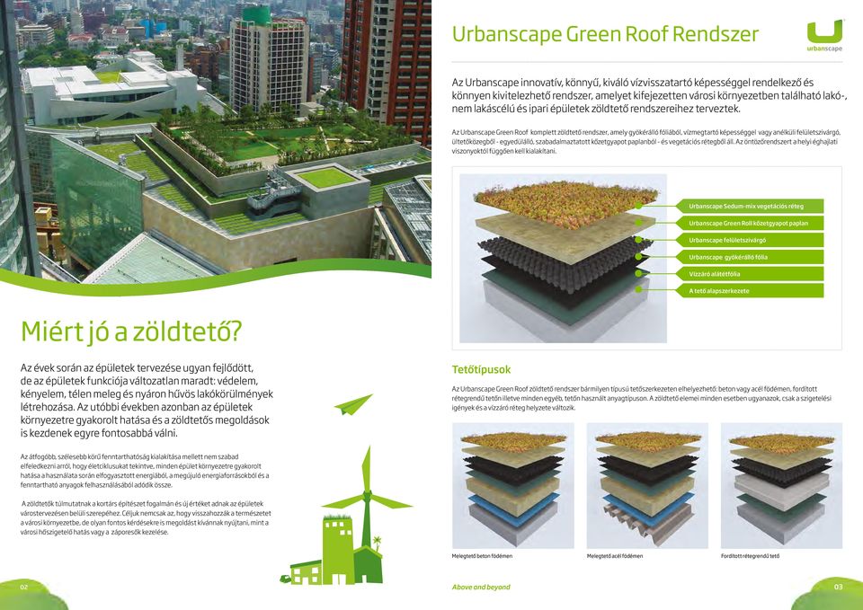 Az Green Roof komplett zöldtető rendszer, amely gyökérálló fóliából, vízmegtartó képességgel vagy anélküli felületszivárgó, ültetőközegből - egyedülálló, szabadalmaztatott kőzetgyapot paplanból - és