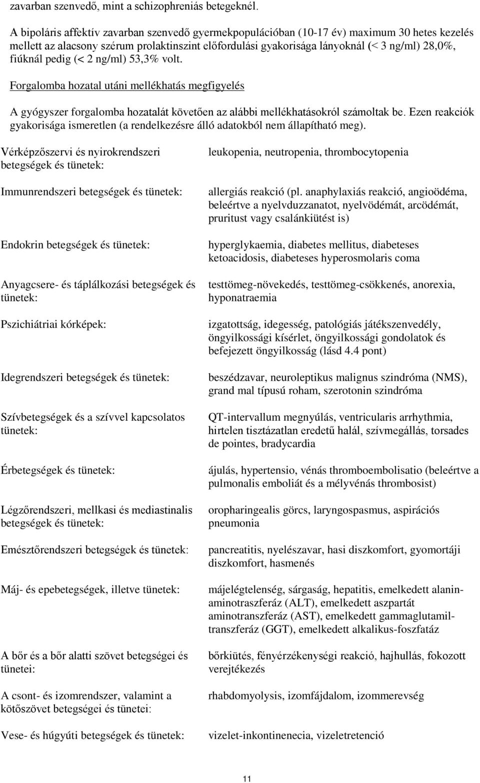 pedig (< 2 ng/ml) 53,3% volt. Forgalomba hozatal utáni mellékhatás megfigyelés A gyógyszer forgalomba hozatalát követően az alábbi mellékhatásokról számoltak be.