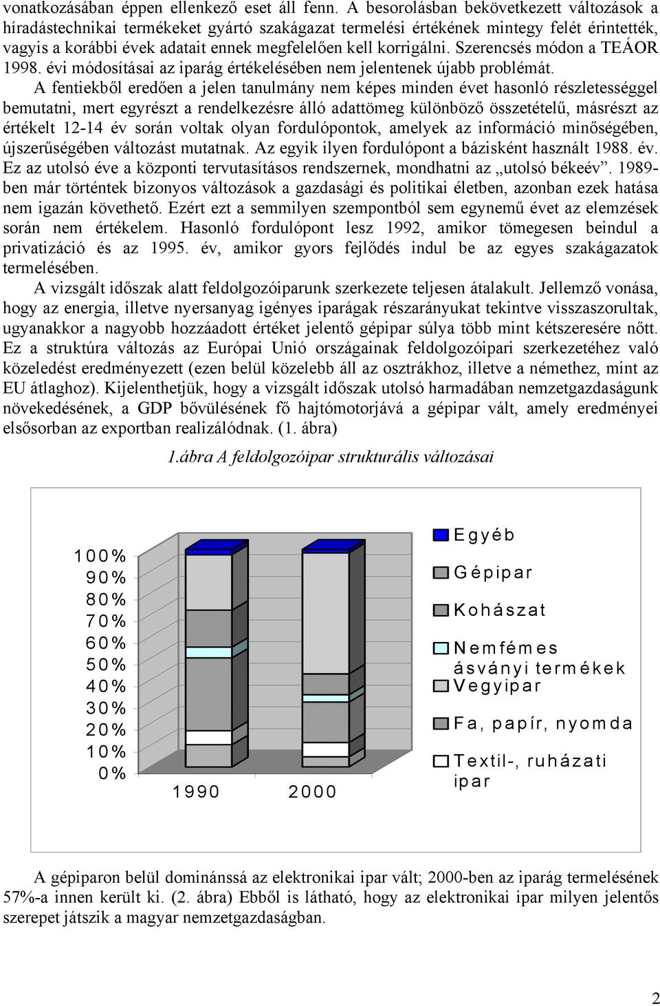 Szerencsés módon a TEÁOR 1998. évi módosításai az iparág értékelésében nem jelentenek újabb problémát.