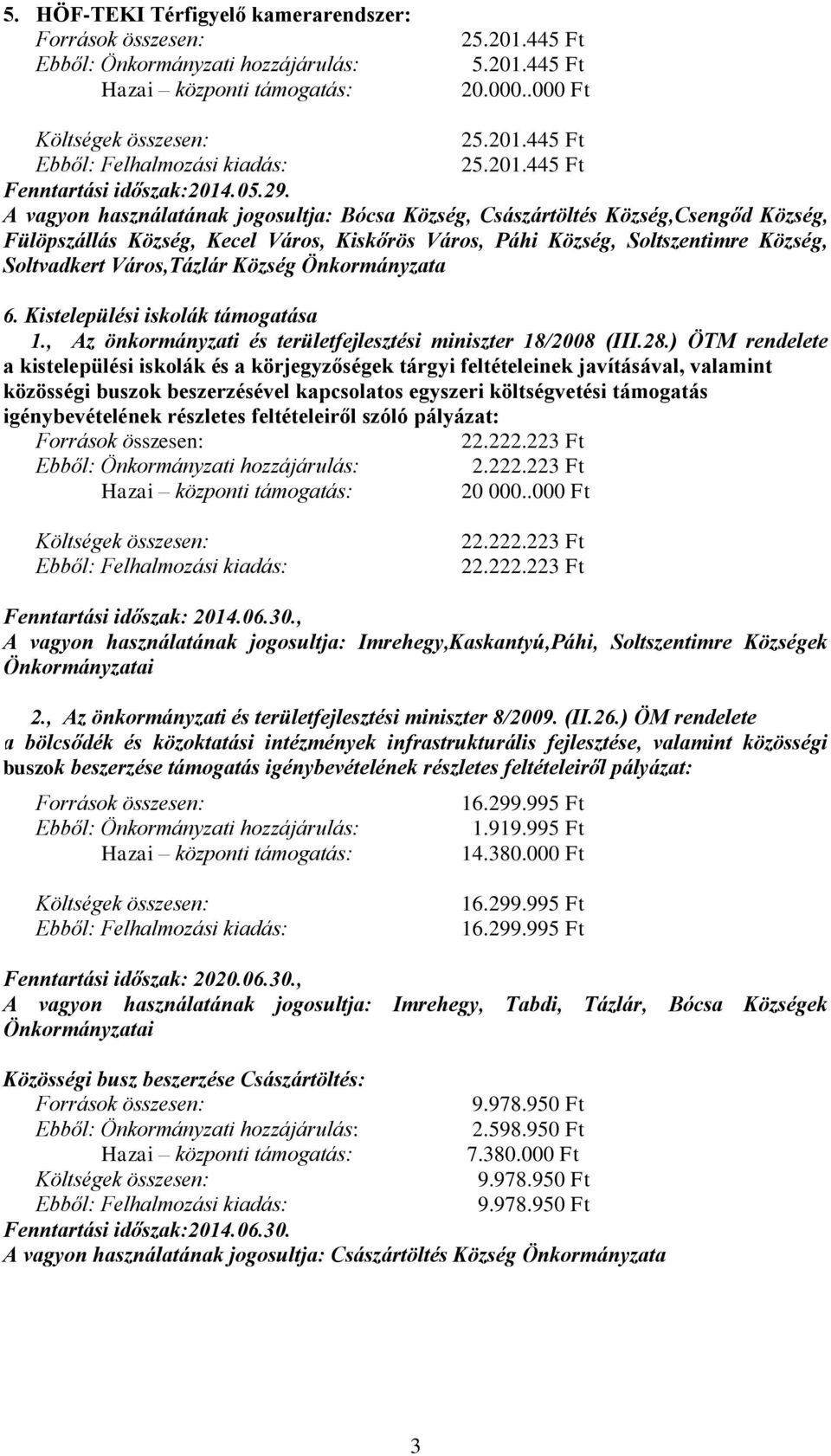 Község Önkormányzata 6. Kistelepülési iskolák támogatása 1., Az önkormányzati és területfejlesztési miniszter 18/2008 (III.28.