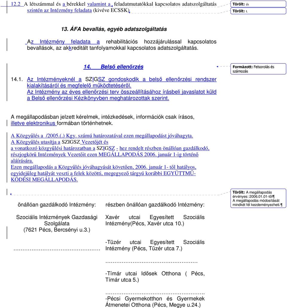 1. Az Intézményeknél a SZIGSZ gondoskodik a belső ellenőrzési rendszer kialakításáról és megfelelő működtetéséről.