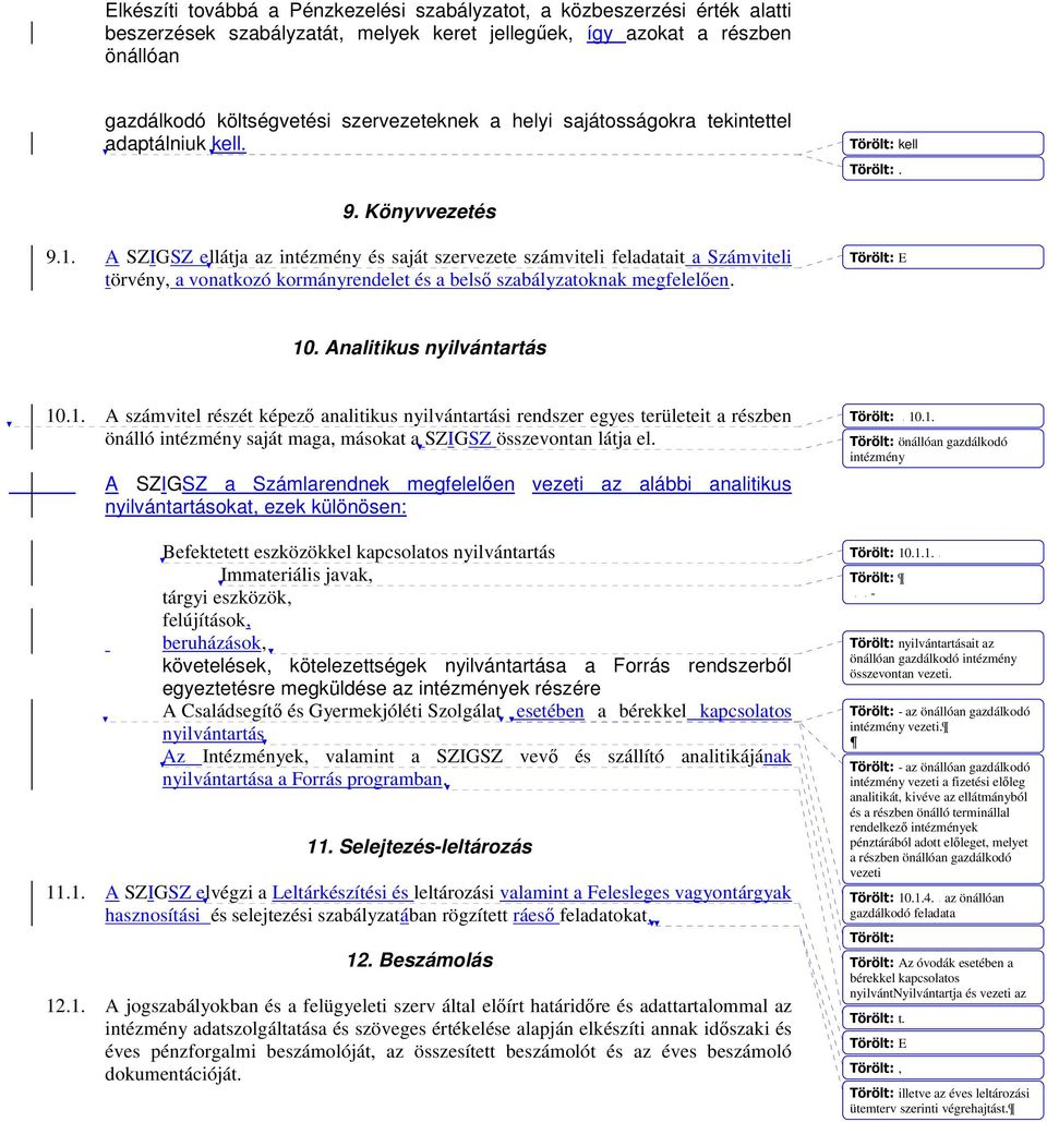 A SZIGSZ ellátja az intézmény és saját szervezete számviteli feladatait a Számviteli törvény, a vonatkozó kormányrendelet és a belső szabályzatoknak megfelelően. Törölt: E 10.