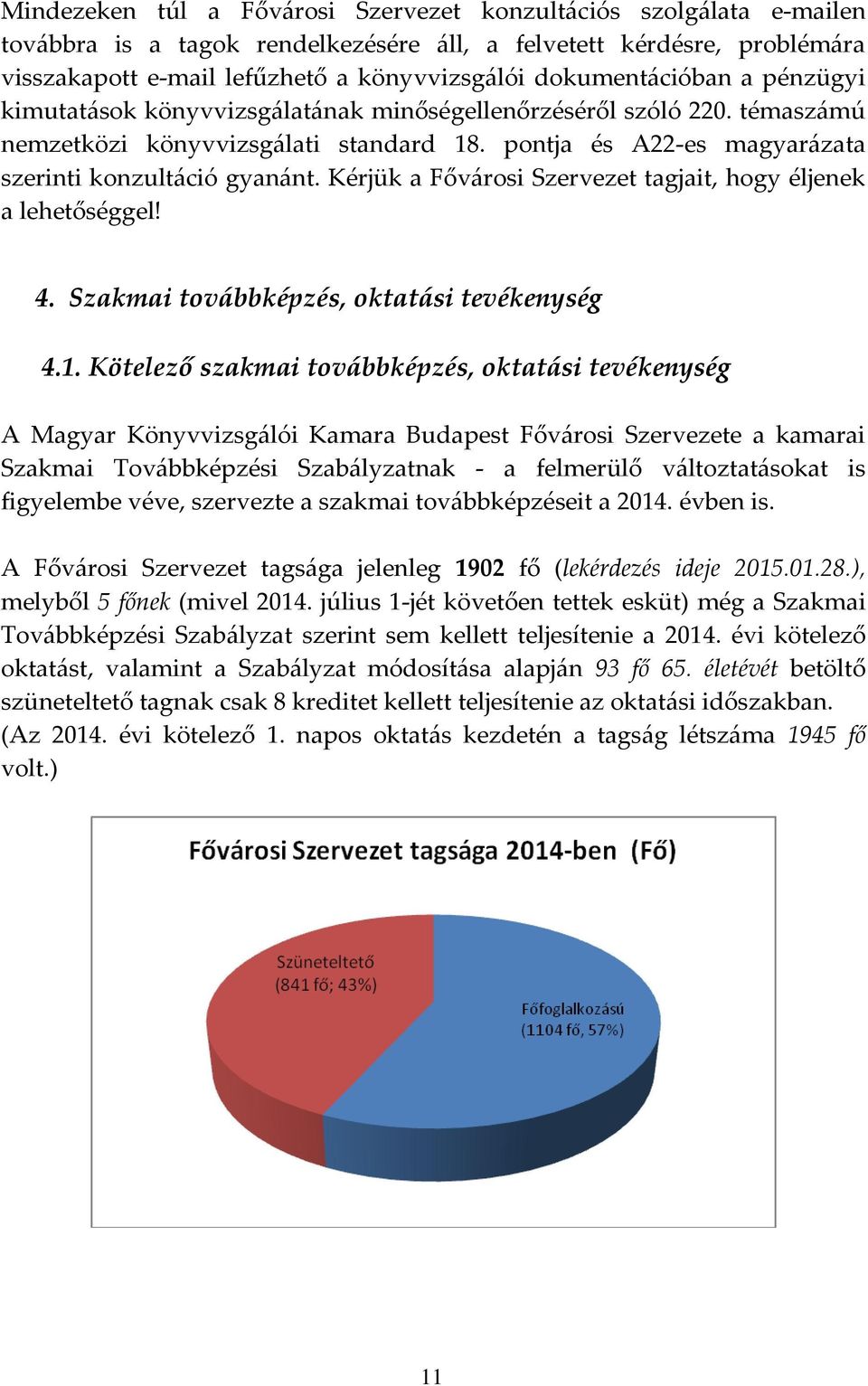Kérjük a Fővárosi Szervezet tagjait, hogy éljenek a lehetőséggel! 4. Szakmai továbbképzés, oktatási tevékenység 4.1.