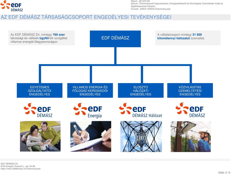 EDF DÉMÁSZ A vállalatcsoport mintegy 31 600 kilométernyi hálózatot üzemeltet.