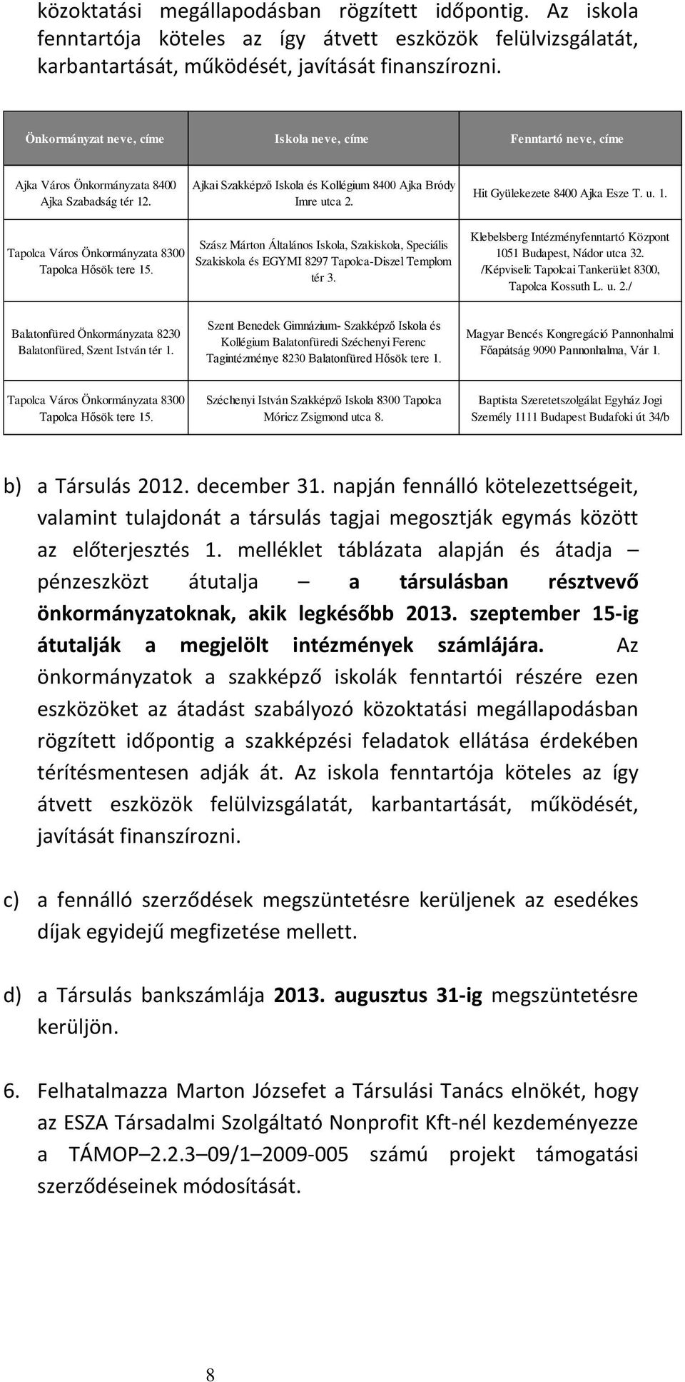 /Képviseli: 8300, Tapolca Balatonfüred 8230 Balatonfüred, Szent István tér Szent Benedek Gimnázium- és Kollégium Balatonfüredi Széchenyi Ferenc Tagintézménye 8230 Balatonfüred Hősök tere Magyar