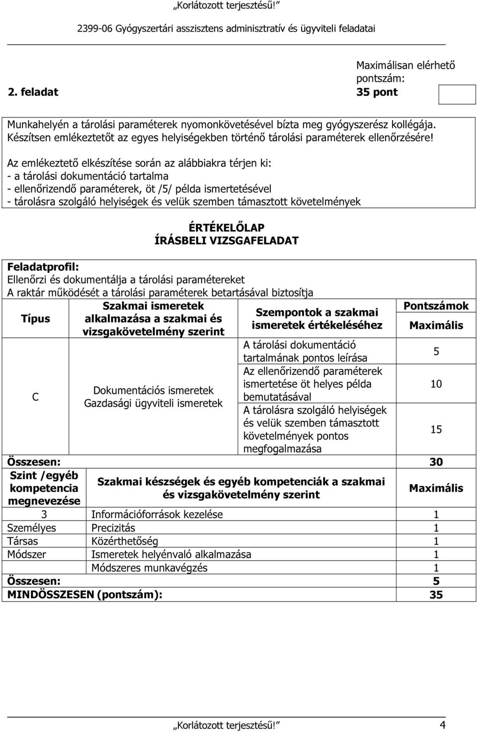 Az emlékeztető elkészítése során az alábbiakra térjen ki: - a tárolási dokumentáció tartalma - ellenőrizendő paraméterek, öt // példa ismertetésével - tárolásra szolgáló helyiségek és velük szemben