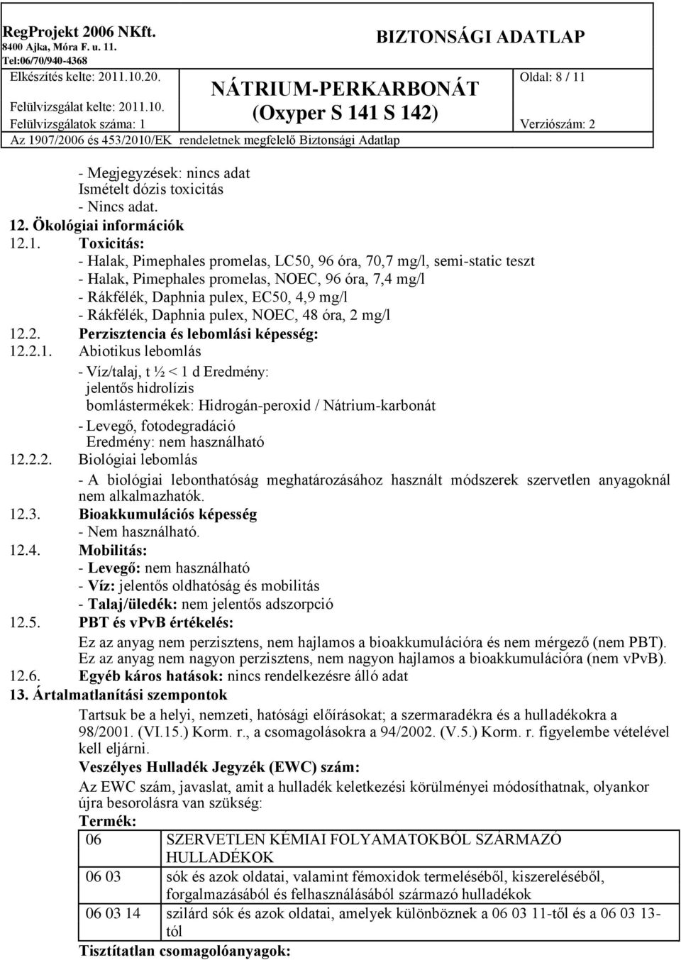 . Ökológiai információk 12